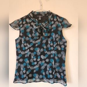 Alfani Silk, Turquoise & Black Top